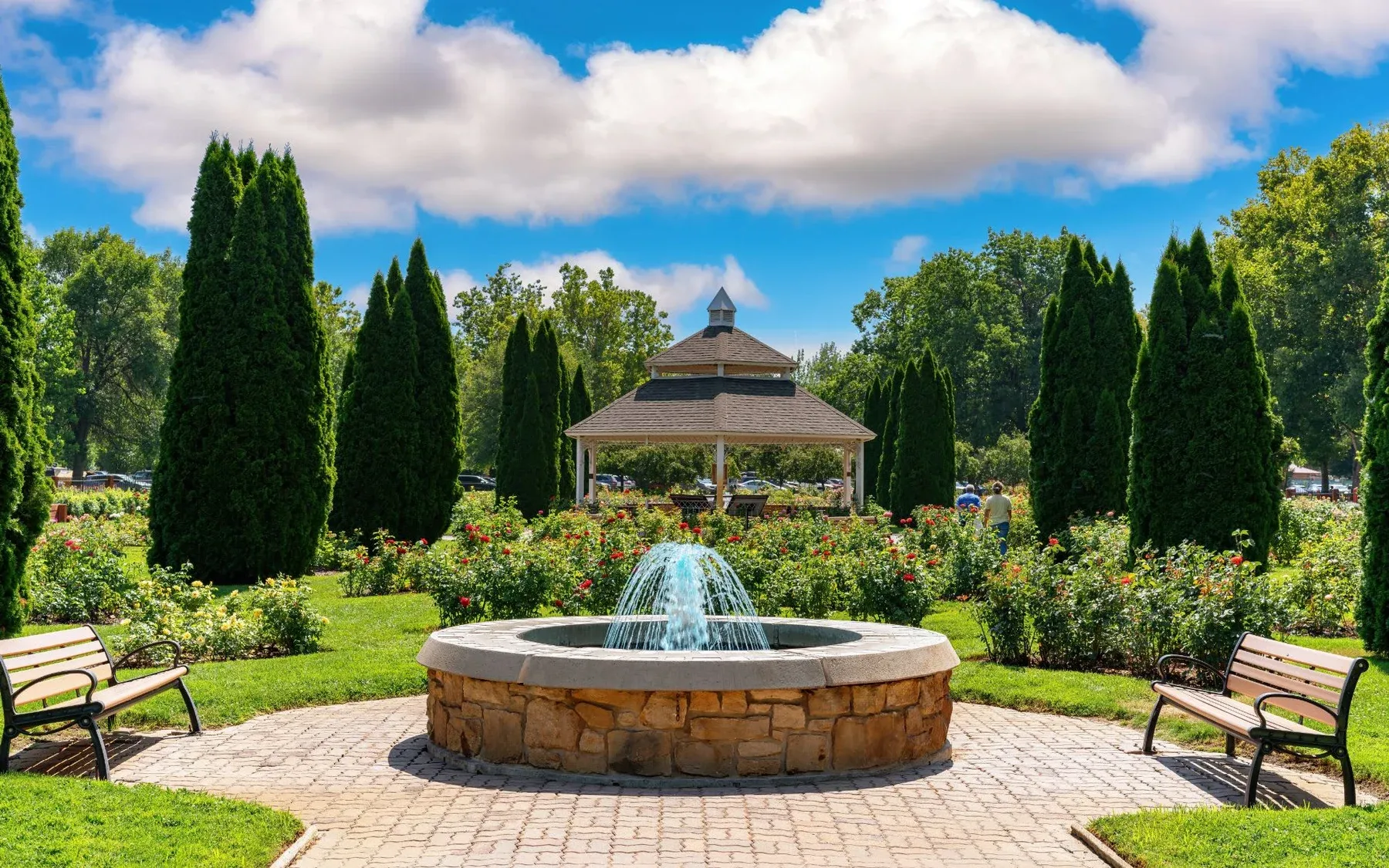 Fountain and gazebo in a Boise park garden