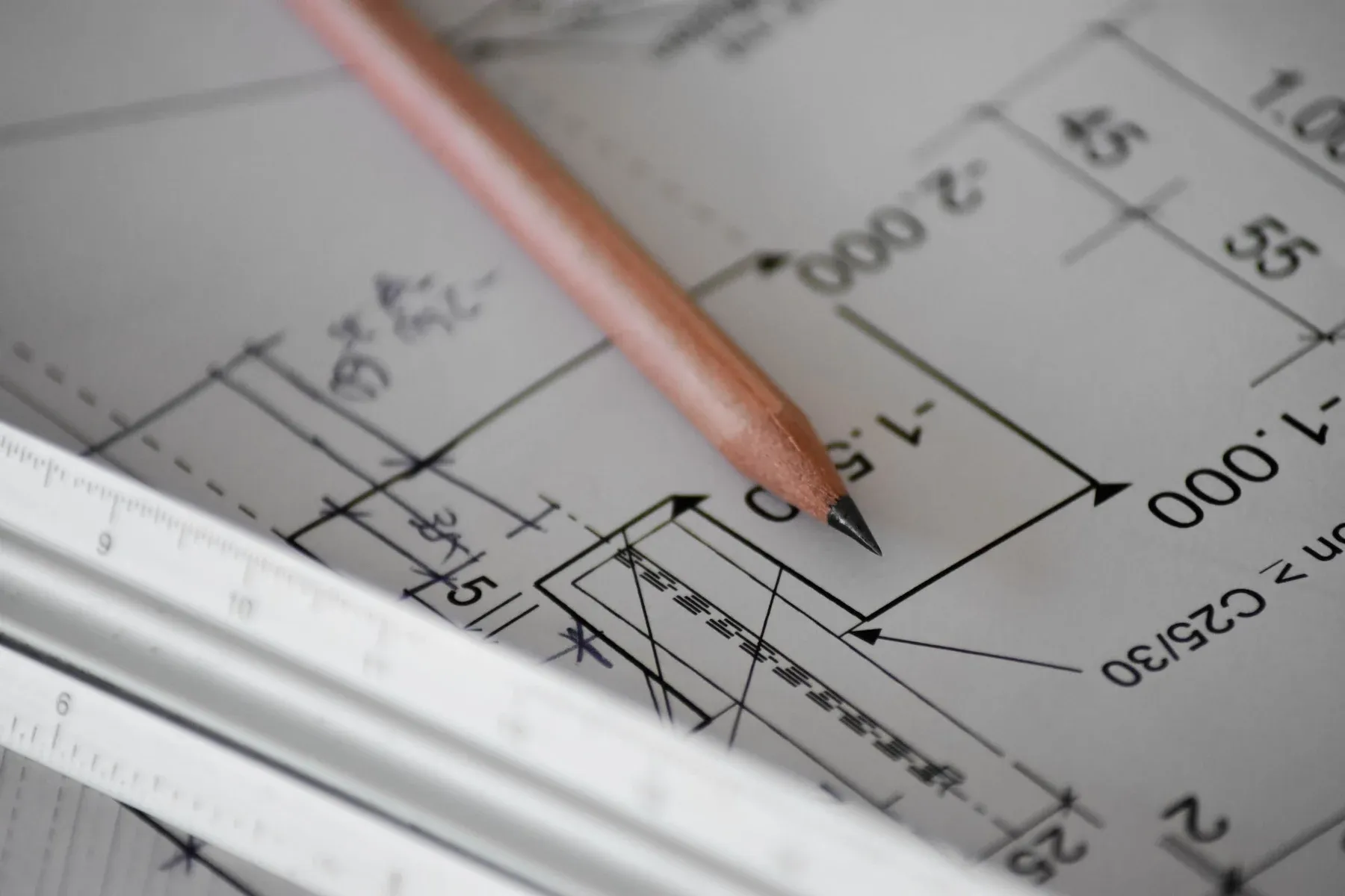 Architectural drawings with a pencil