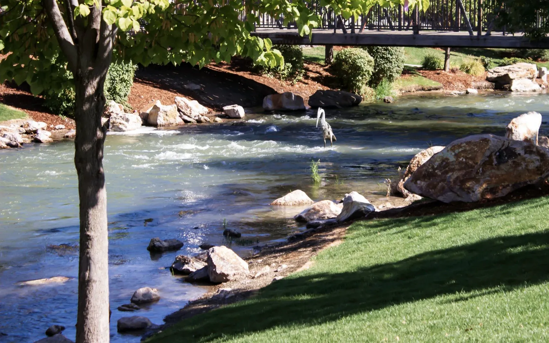A creek running through a park in Caldwell, Idaho